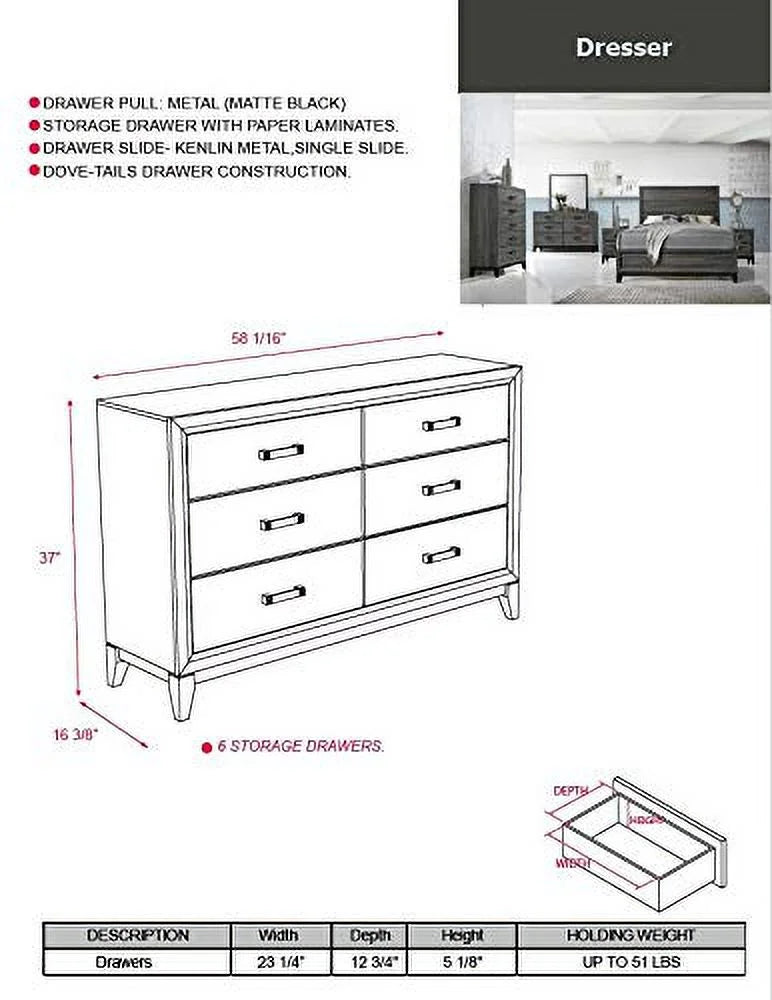 Queen Size 6-Piece Bedroom Set Grey Black I53288