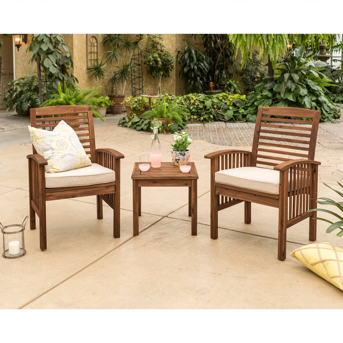3PC Acacia Wood Patio Chairs and Side Table Espresso Brown G146