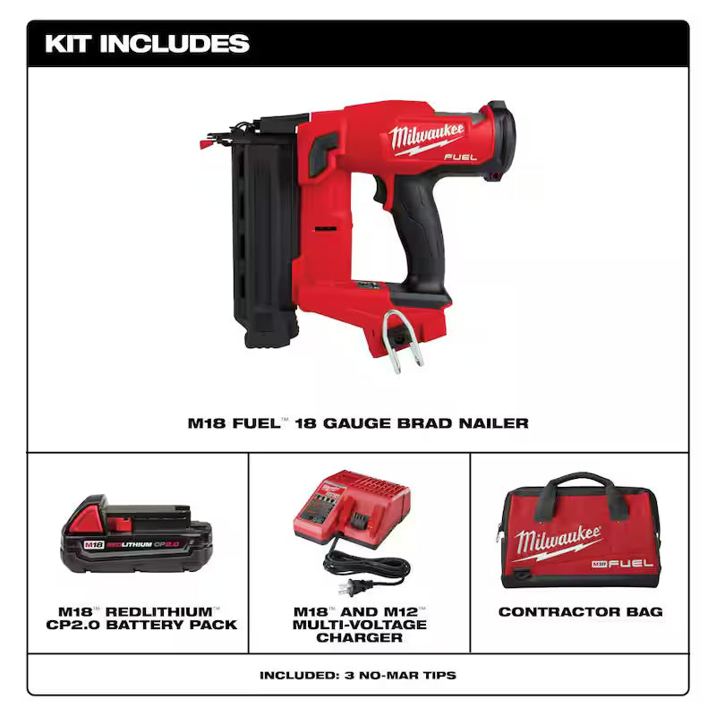 18-Volt 18-Gauge Cordless Brad Nailer Kit with Battery, Charger and Bag W514959