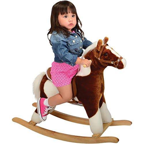 Pinto Rocking Horse with Brown Saddle W61819
