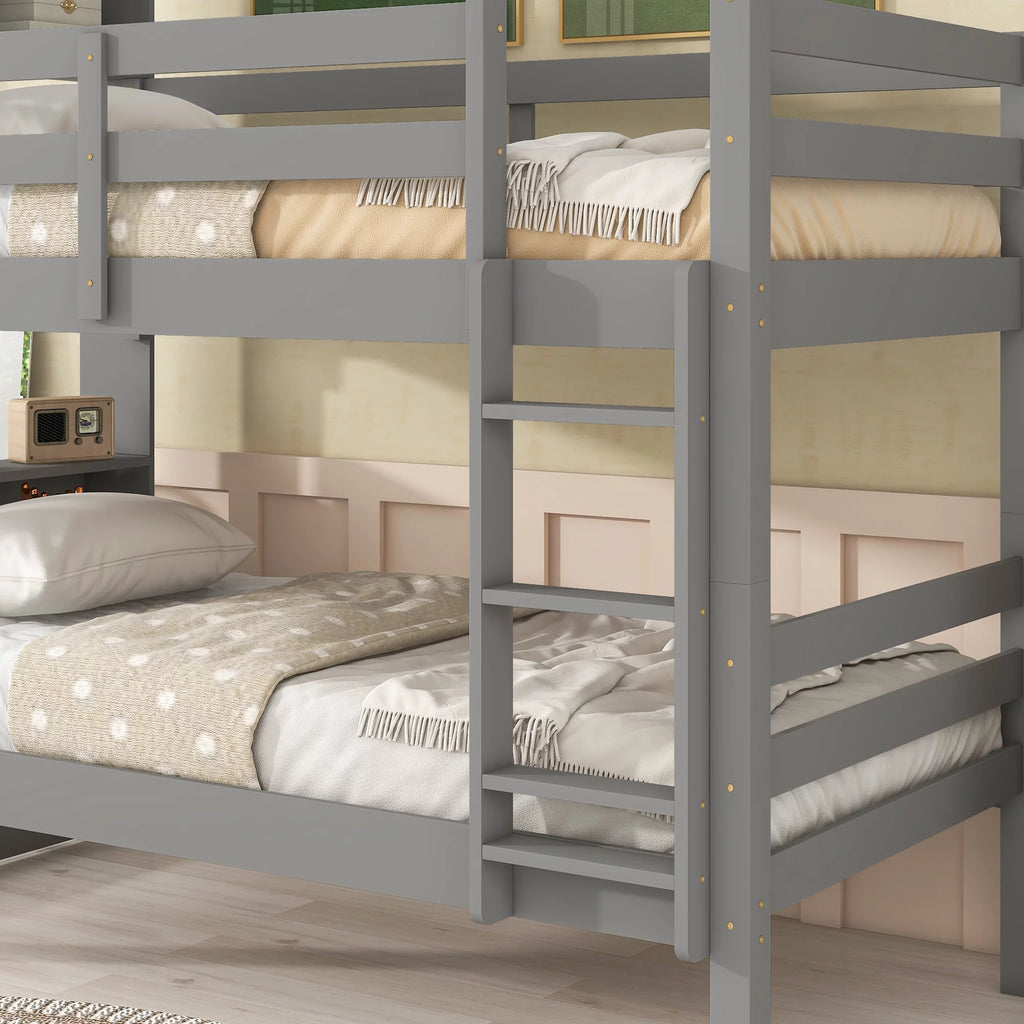 Twin over Twin Wood Bunk Bed with Storage Headboard R6344