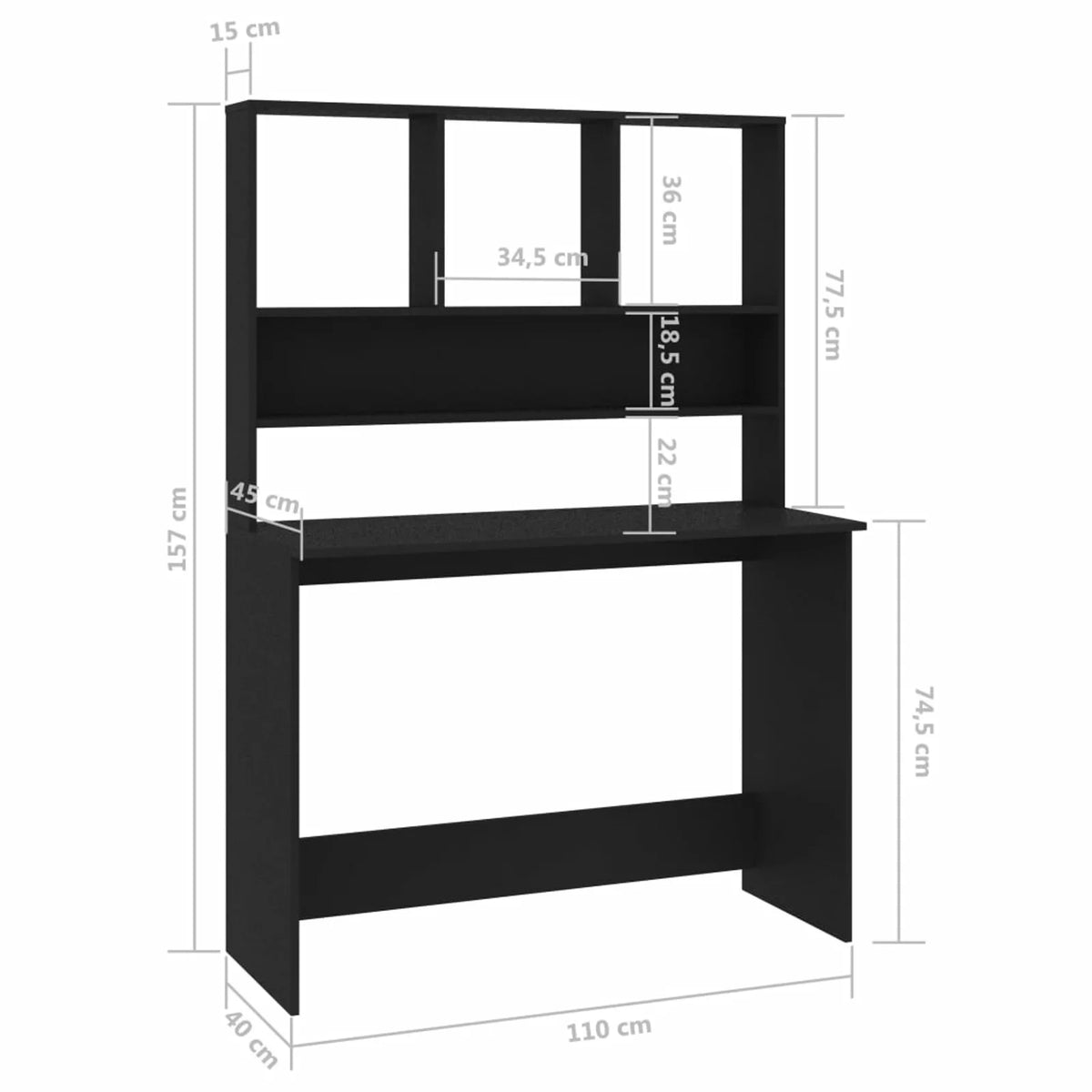 Black Engineered Wood Desk with Shelves Q10525