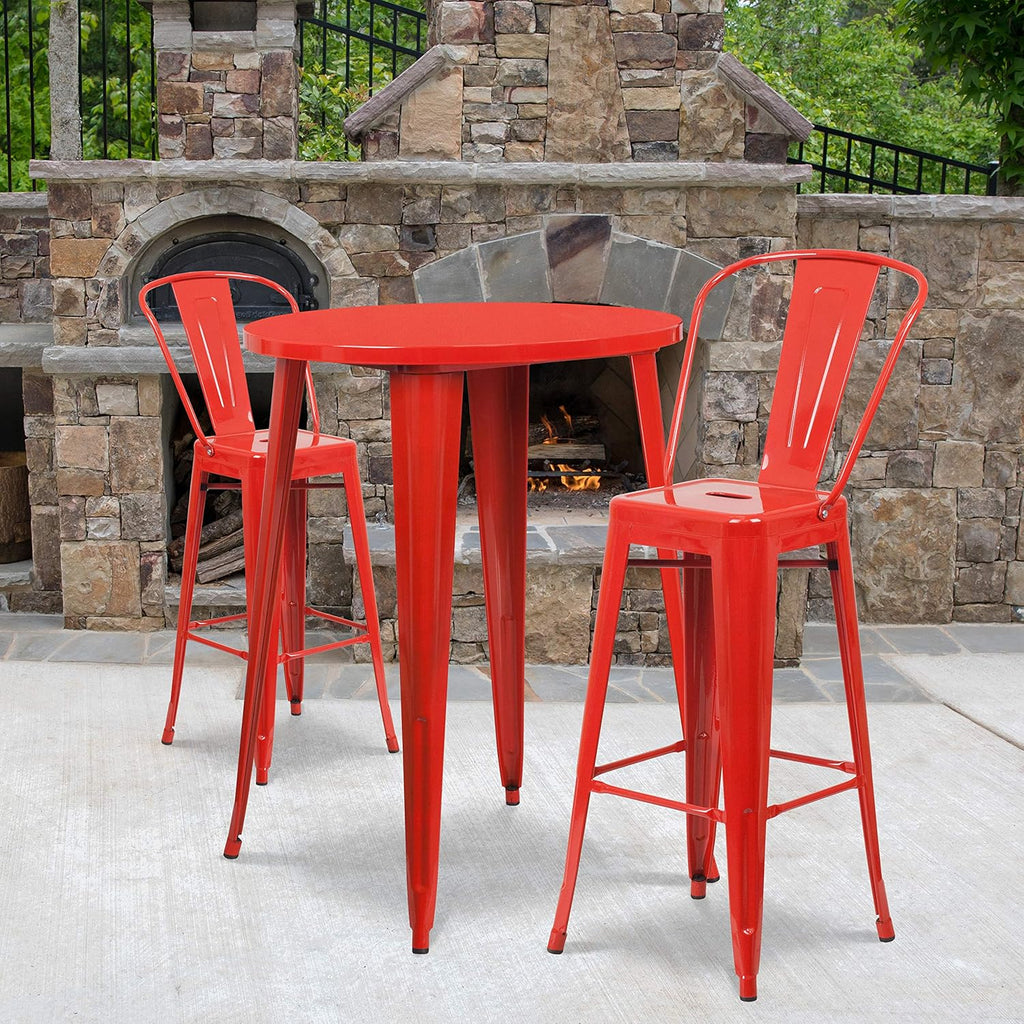 30 Round Silver Metal Indoor-Outdoor Bar Table Set with 2 Cafe Stools Z3343