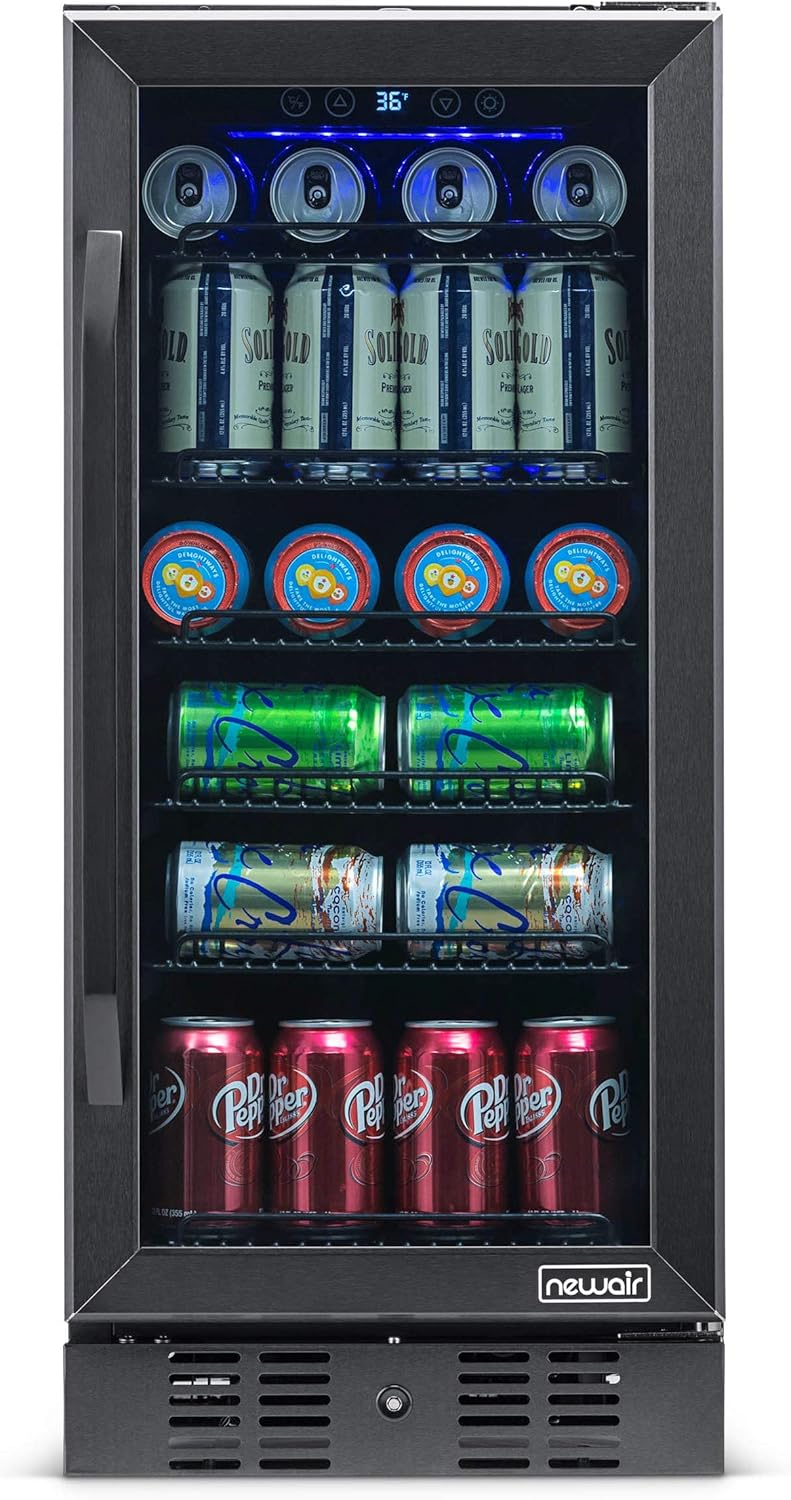 96 Can Capacity Black Stainless Steel Beverage Refrigerator E9381