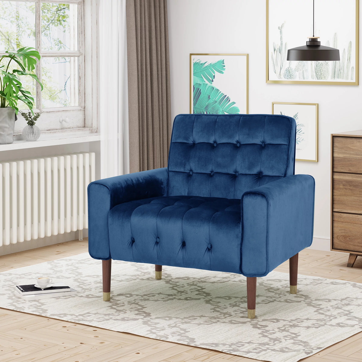 Navy Blue Velvet Tufted Armchair S710699