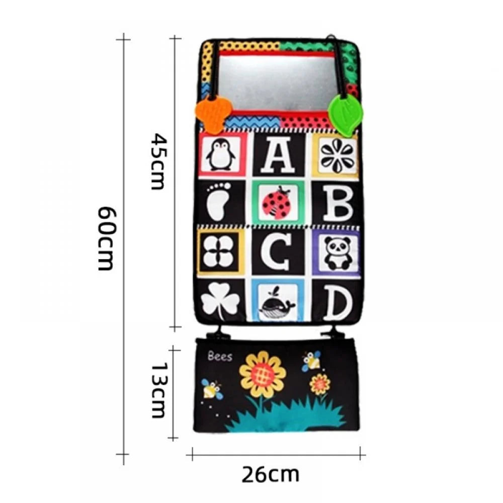 Tummy Time Floor Mirror with Crinkle Cloth Book and Teethers, High Contrast Black and White Baby Toys, Montessori Sensory Crawling Toy X5220
