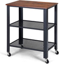 3-Tier Rolling Utility Cart with Metal Frame Wooden Table and Two Grid Storage Shelves M751497
