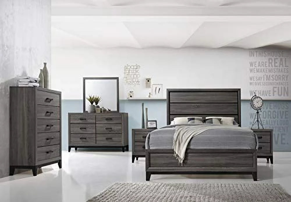 Queen Size 6-Piece Bedroom Set Grey Black I53288