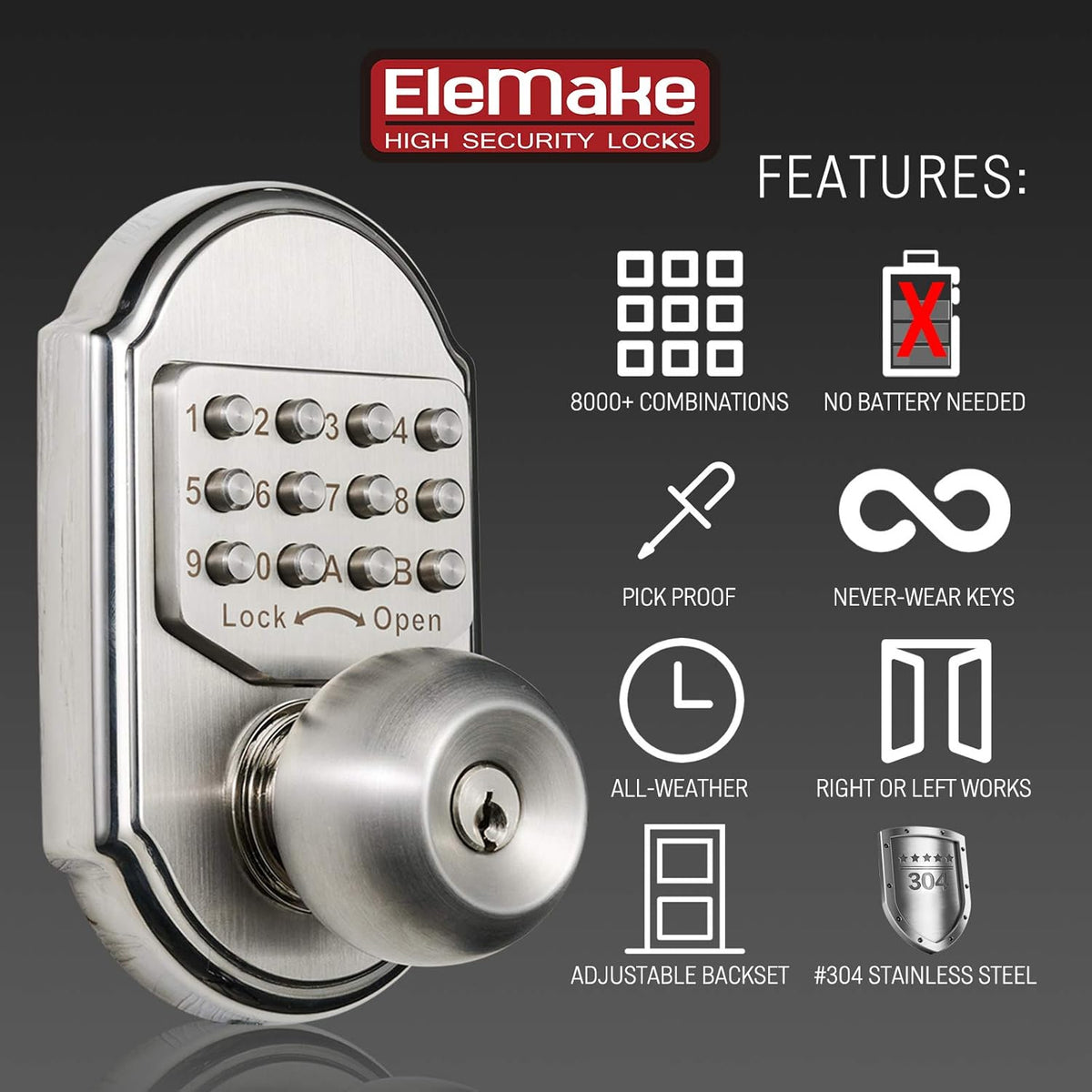 Keyless Entry Door Lock Deadbolt Keypad Mechanical Stainless Steel Z93112