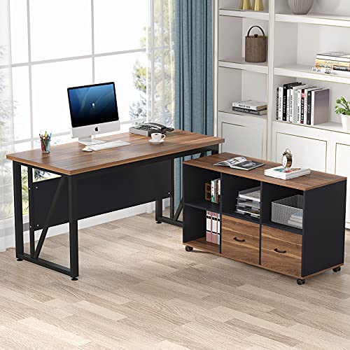 63 inches L-Shaped Computer Desk with File Cabinet and Drawers V3724