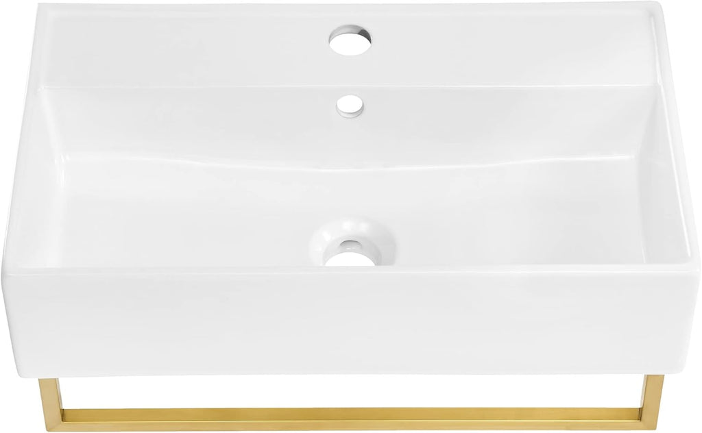 22" Wall-Mount Bathroom Sink with Brushed Gold Towel Bar C394