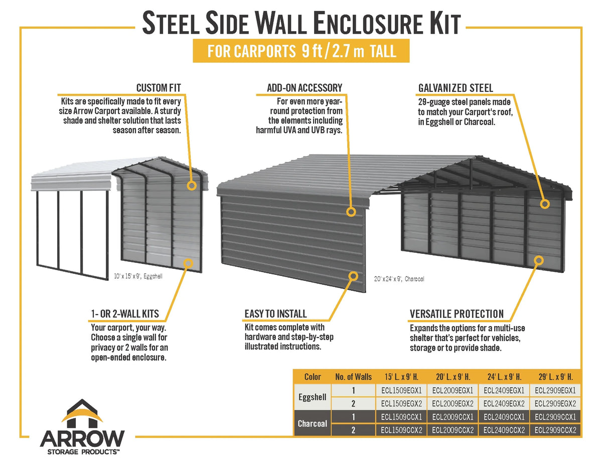 Galvanized Steel Carport Kit, 10' x 15' x 9' B916225