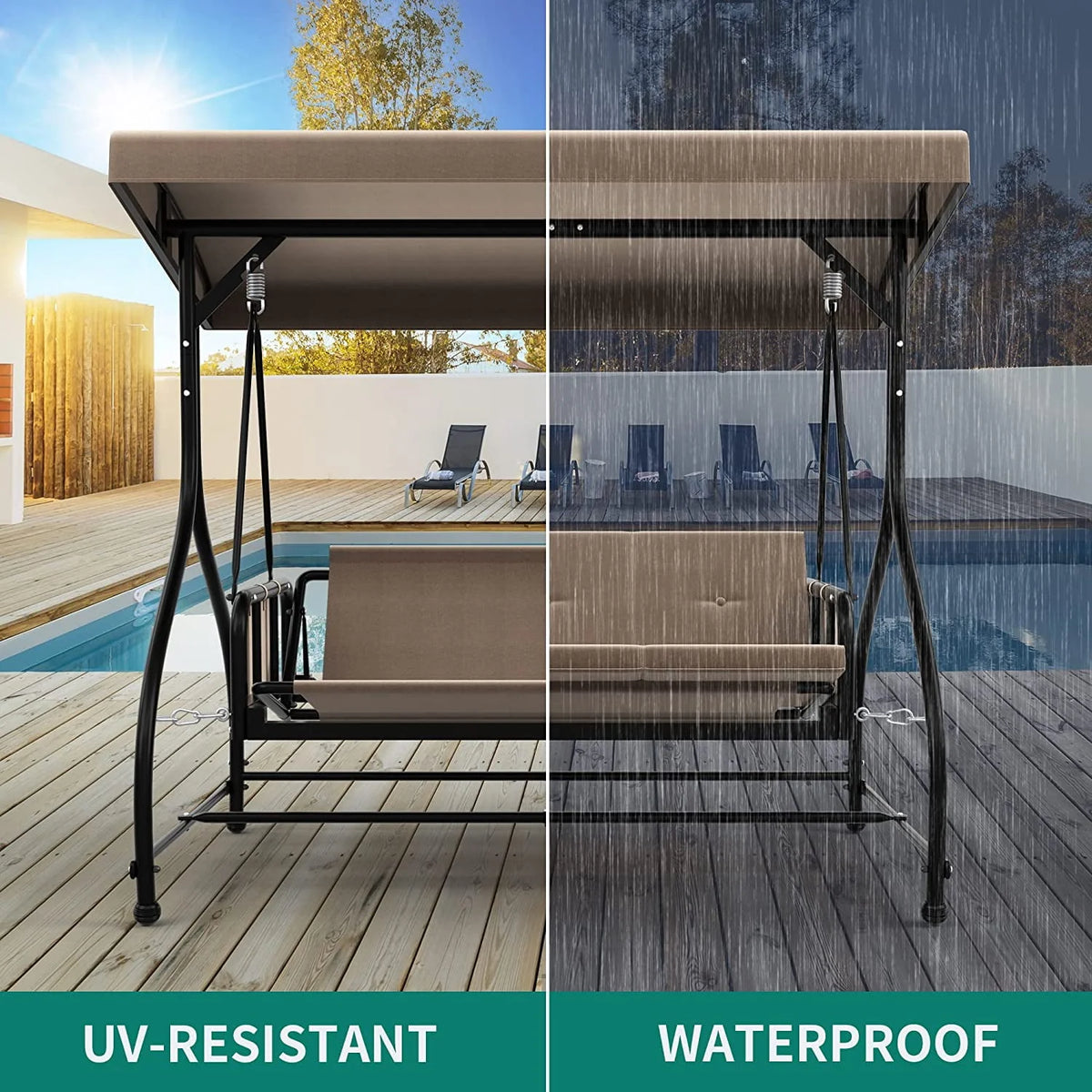3 Person Outdoor Swing Chair with Adjustable Canopy W587506