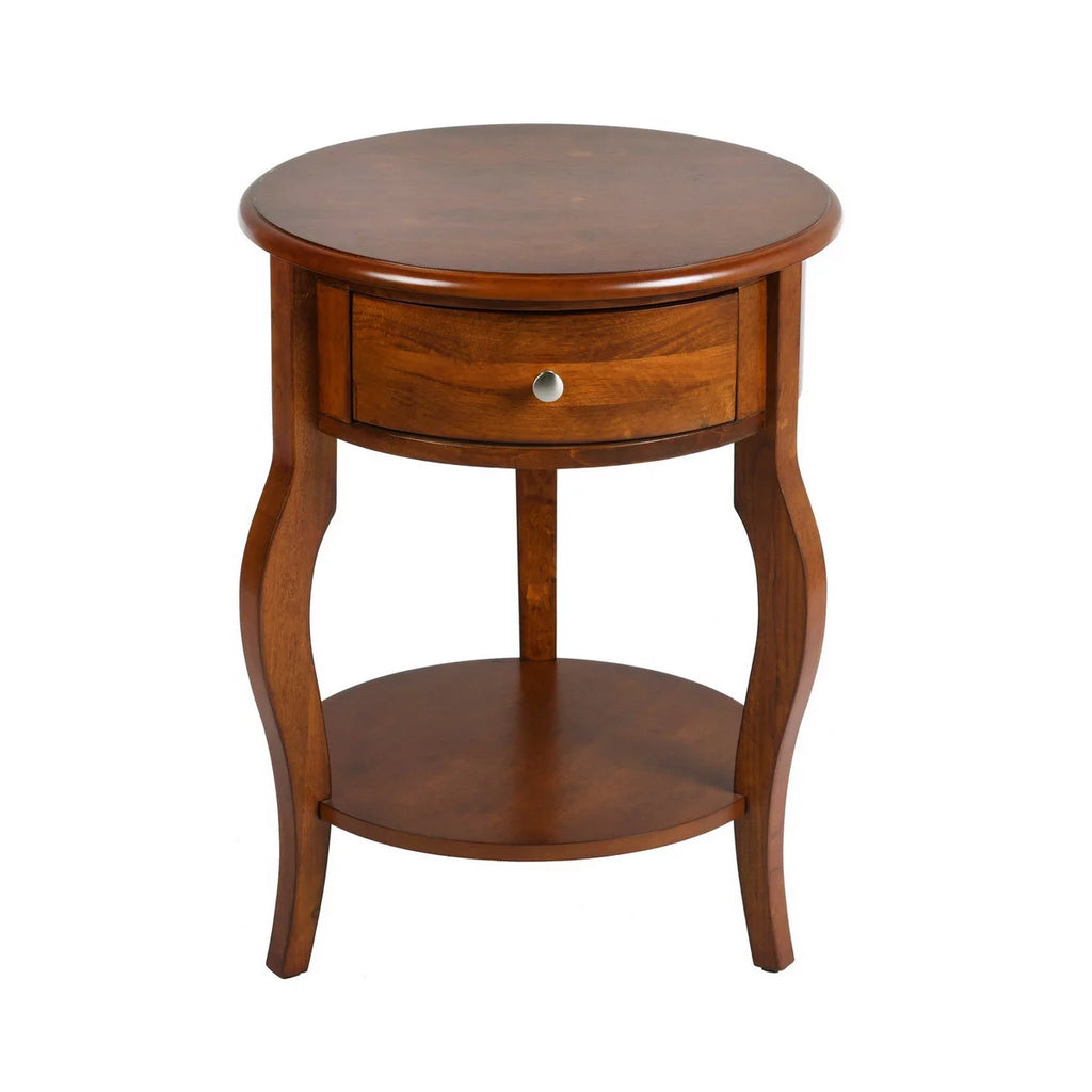 Brown Round End Table with Drawer Storage N530