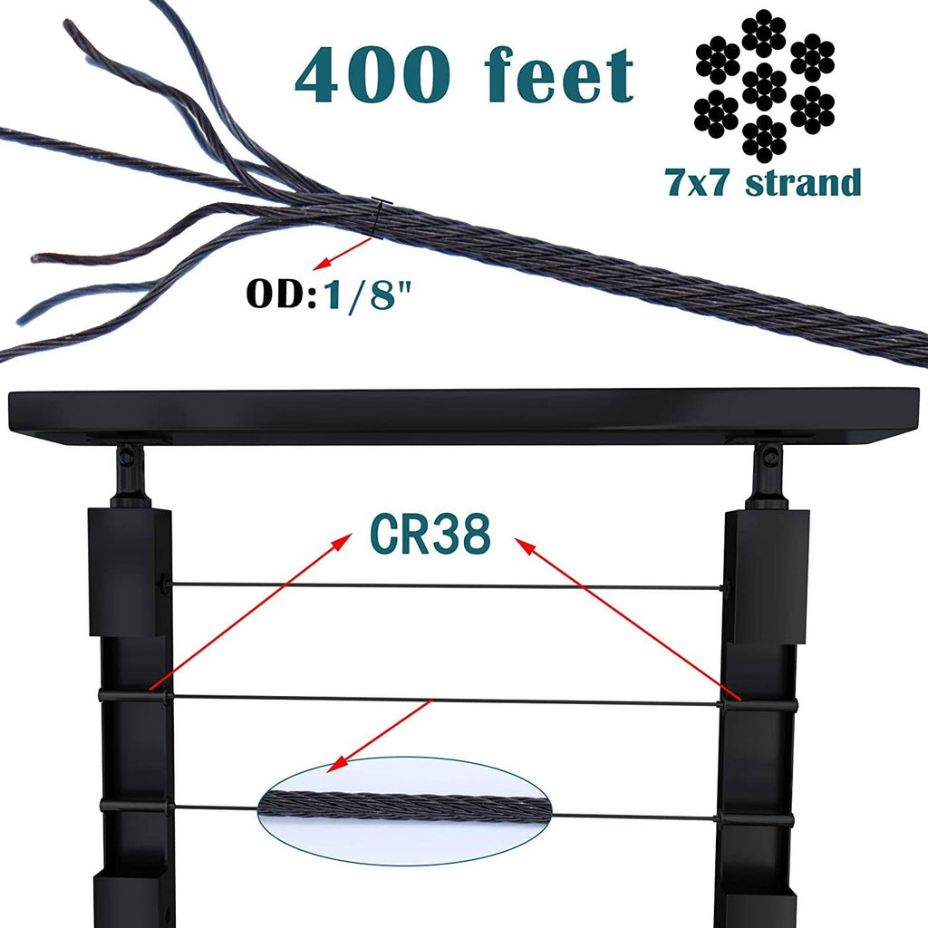 Black Wire Rope Cable Railing T316 Stainless Steel E922