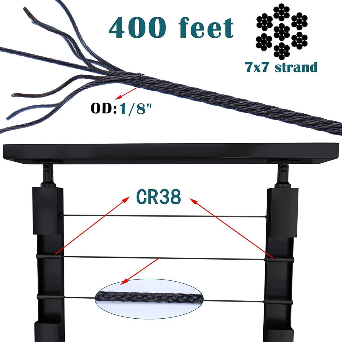 Black Wire Rope Cable Railing T316 Stainless Steel E922
