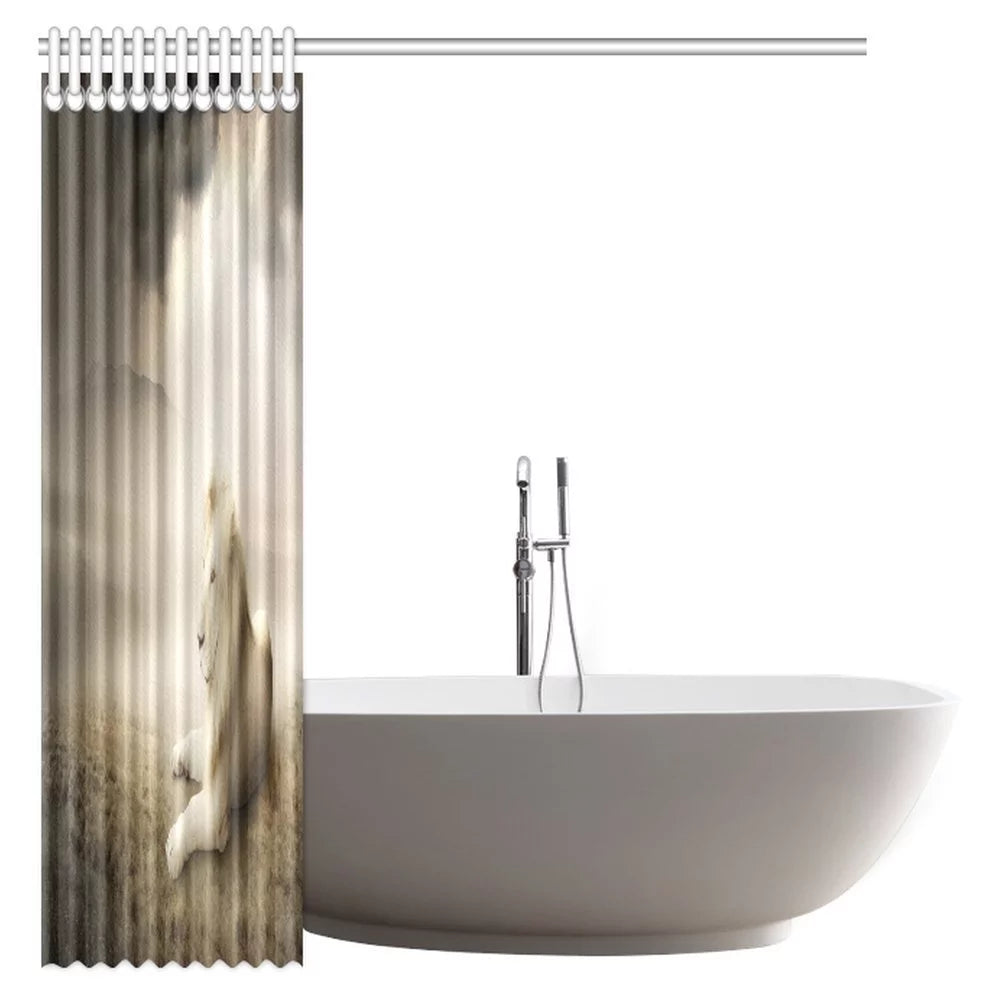 White Fabric Shower Curtain Set with Hooks, 66 X 72 Inches D271941