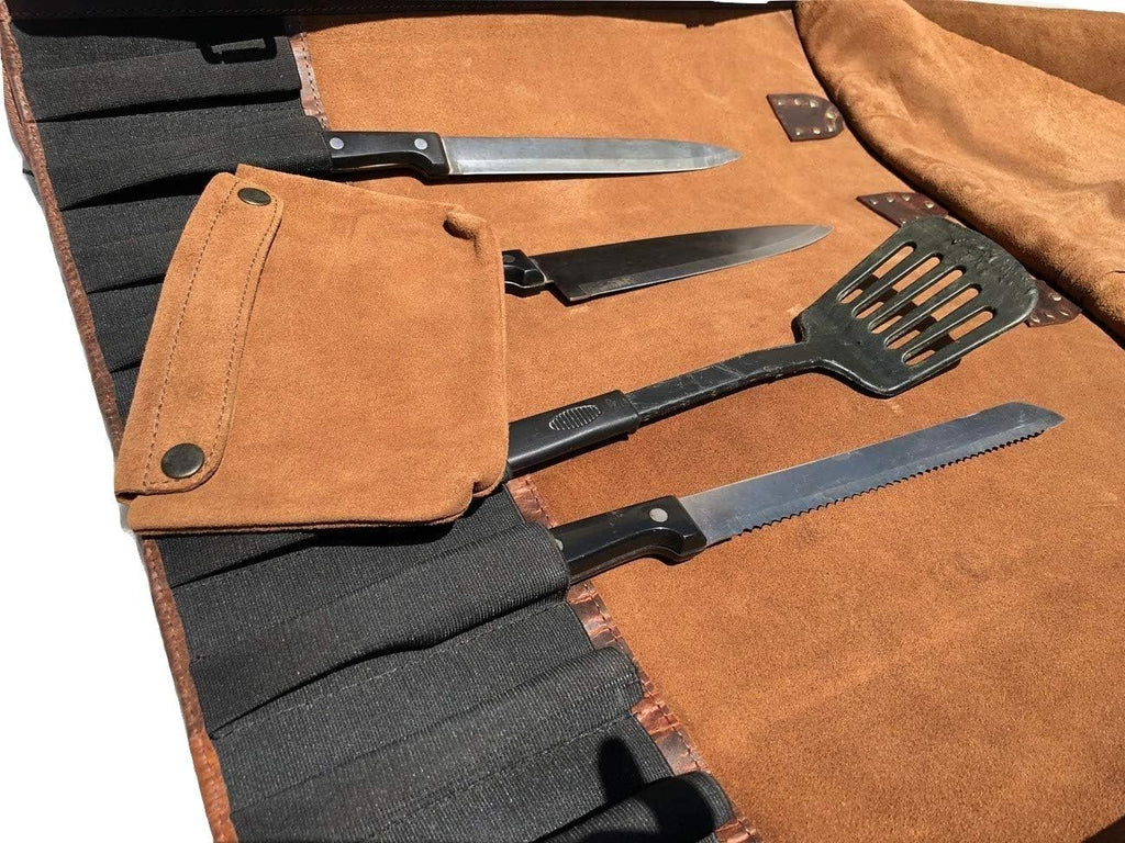 Black Buffalo Leather Knife Roll Set K181