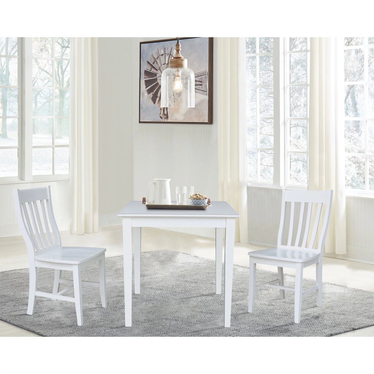 Solid Wood White 3 Piece Dining Table Set with 2 Chairs X98979