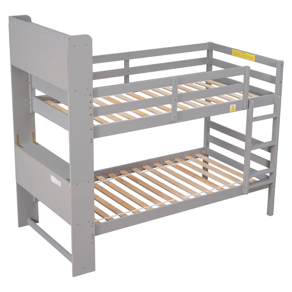 Twin over Twin Wood Bunk Bed with Storage Headboard R6344