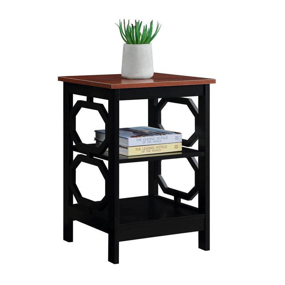 Cherry and Black Wood End Table S833360