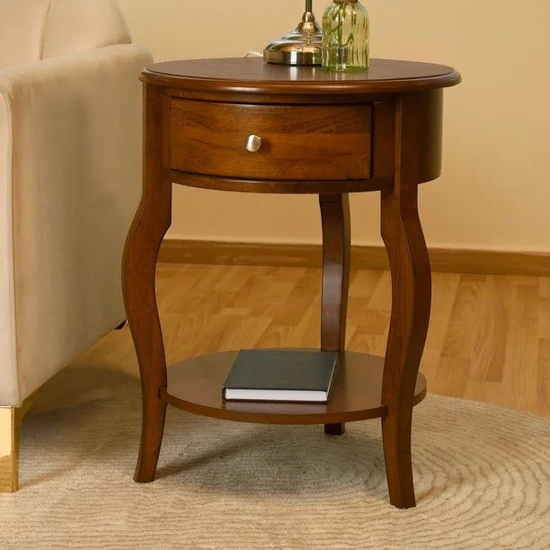 Brown Round End Table with Drawer Storage N530