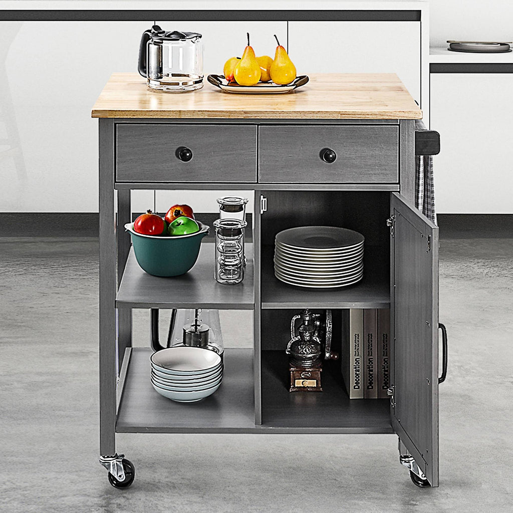 Gray Kitchen Cart with Wood Top A98046