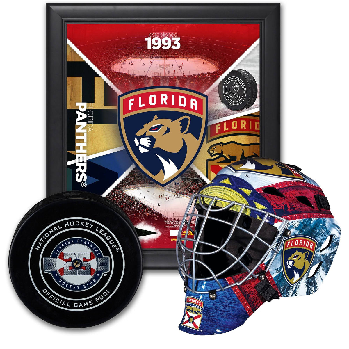Florida Panthers Ultimate Fan Collectibles Bundle - Includes Team Impact 15x22 x 17x22 Frame Mini Goalie Mask and Official Game - Megean R506722