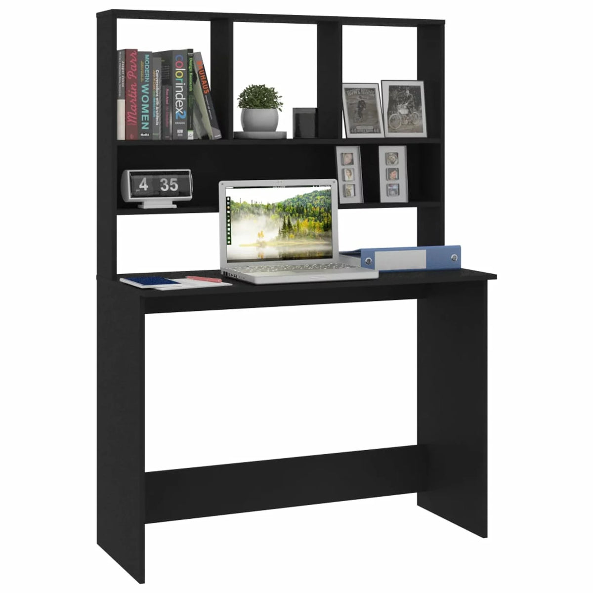 Black Engineered Wood Desk with Shelves Q10525