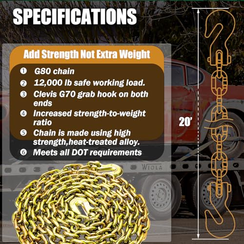 5/16 Inch x 20 Foot Transport Binder Chain with Clevis Grab Hooks H217