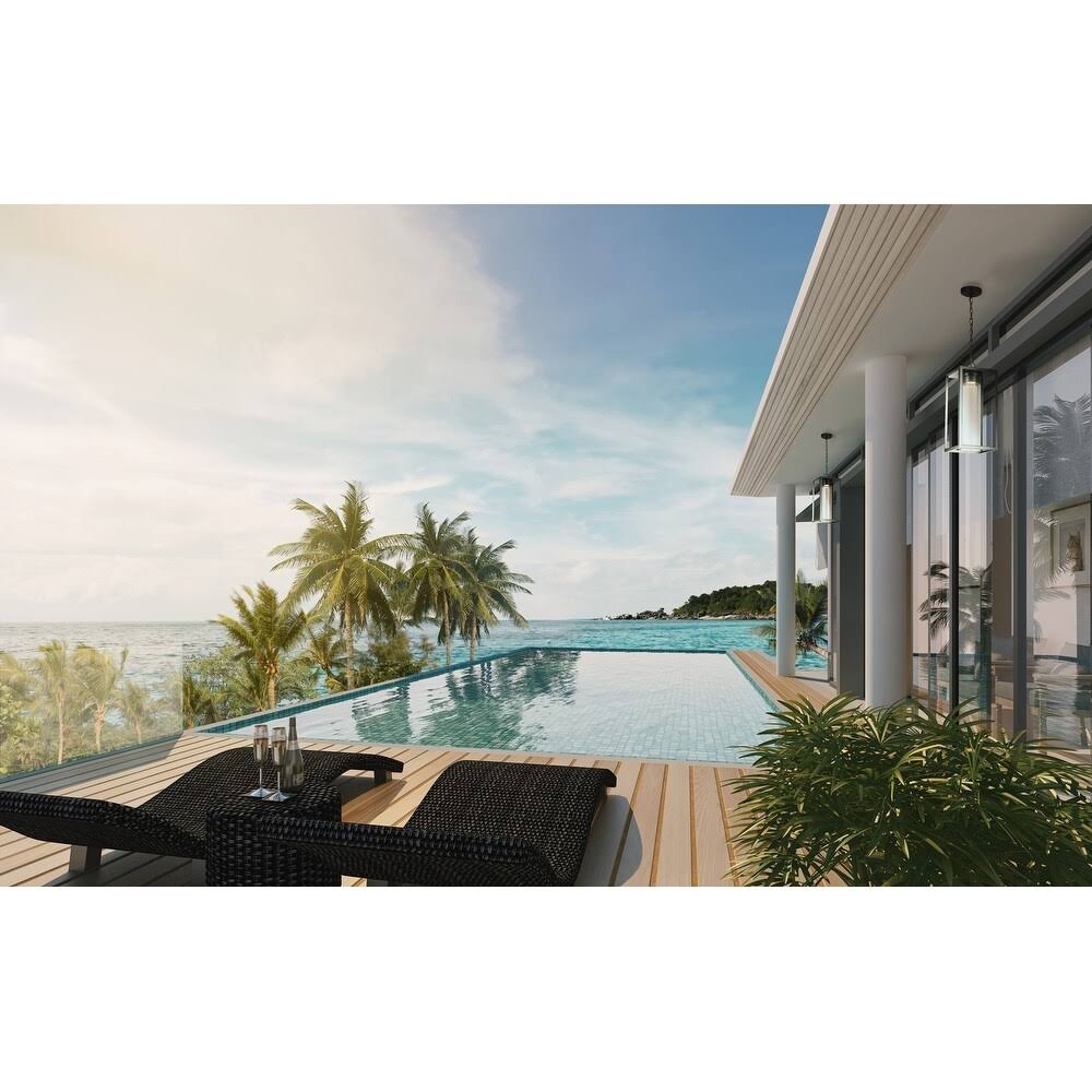 Outdoor Pendant Light Matte Black Clear Seedy Glass 8W LED U9008