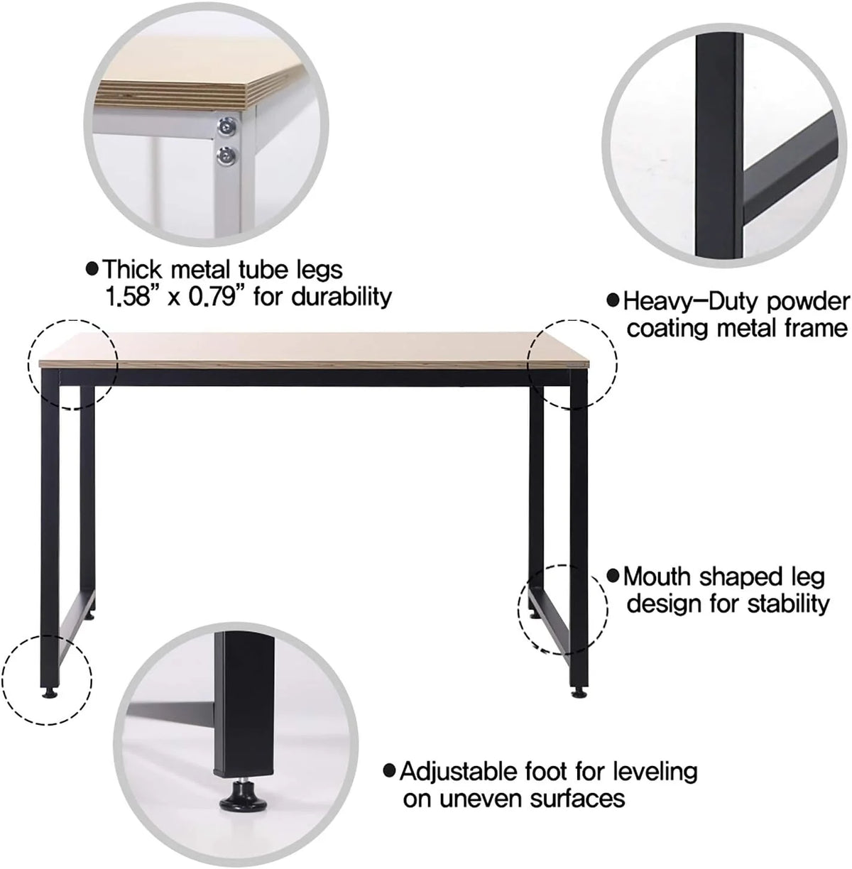 Oak Black Computer Writing Desk with Metal Frame I6587