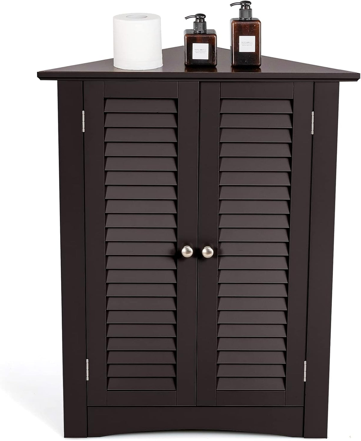 Grey Corner Bathroom Cabinet with Double Shutter Doors and Adjustable Shelf G745732