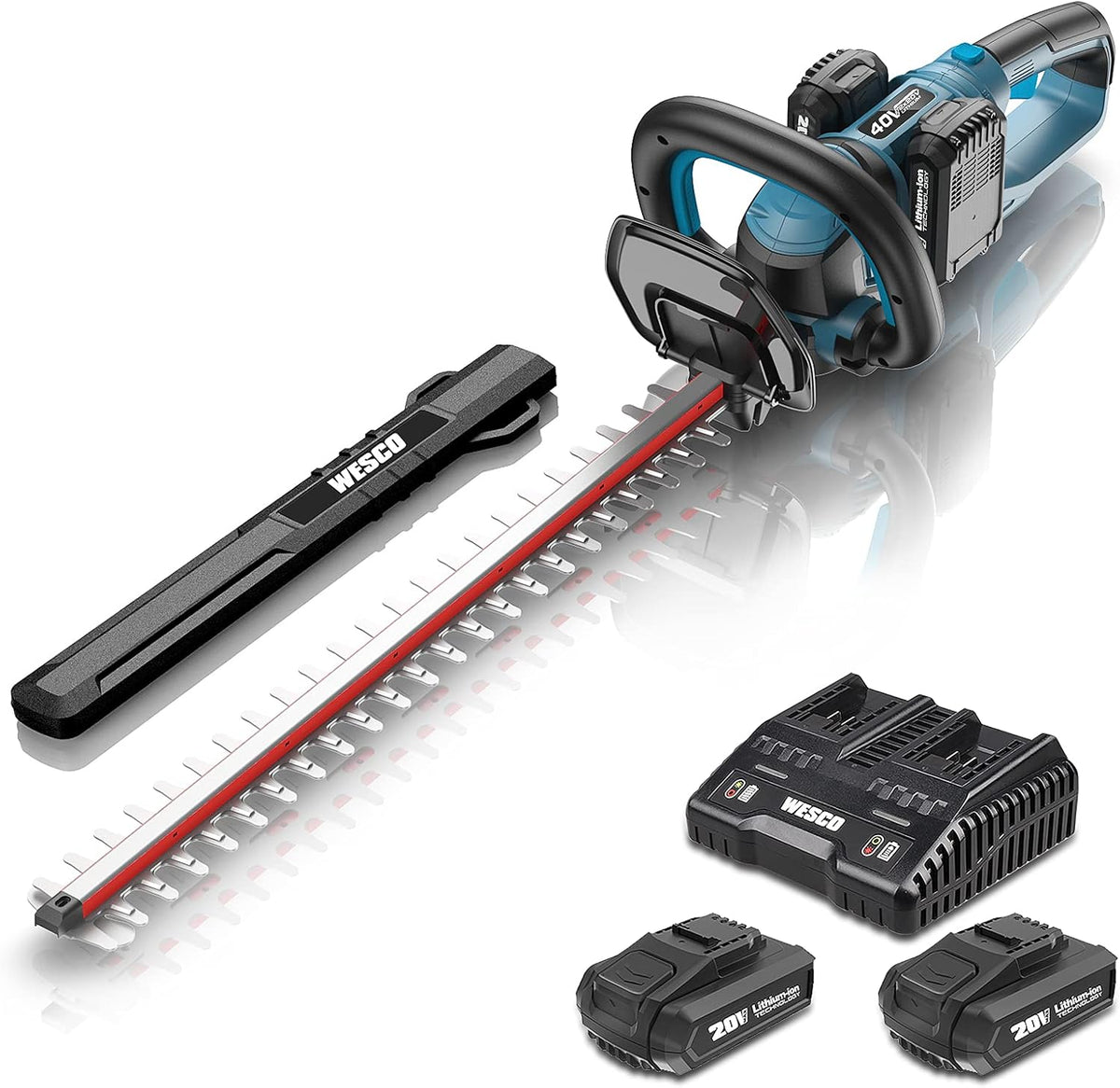 20V Cordless Hedge Trimmer, 20-Inch Dual Action Blade, 2.0Ah Li-ion Battery and Charger Included P981