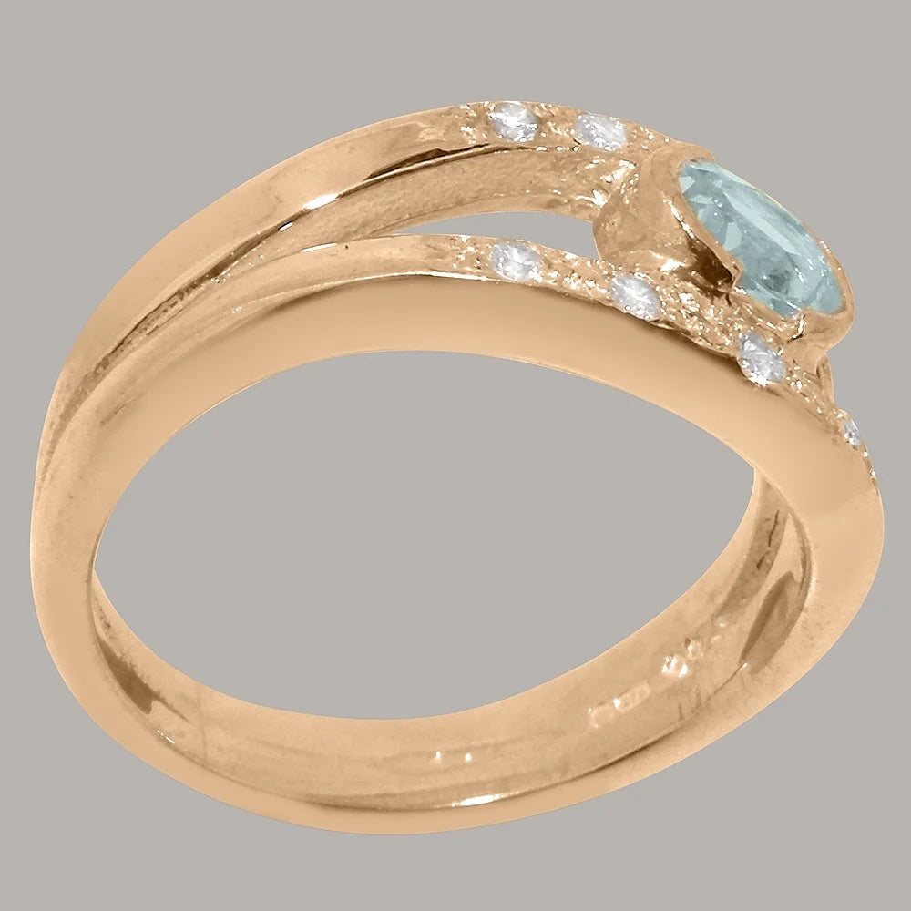 18k Rose Gold Natural Aquamarine & Diamond Womens Band Ring B949