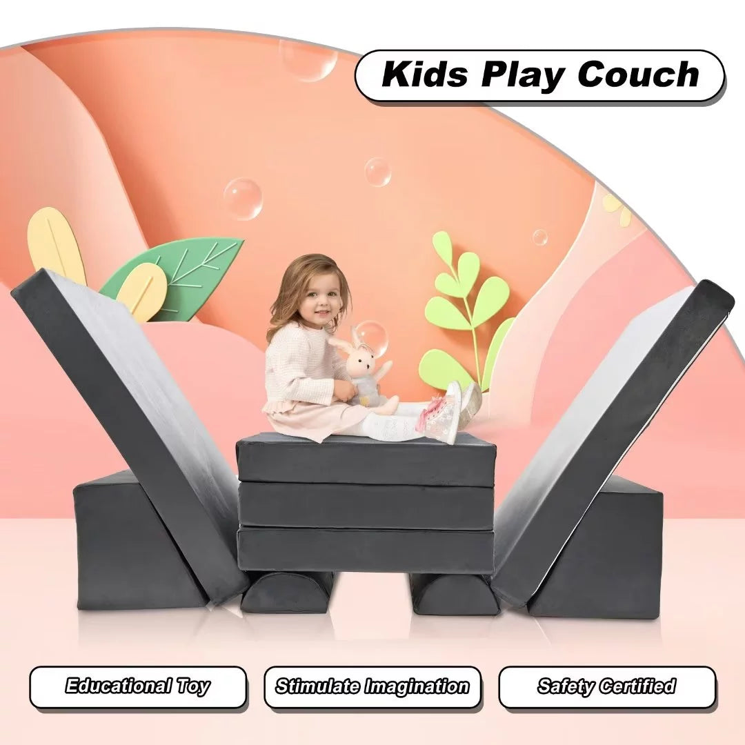 Gray 10 Pcs Kids Play Sofa X84108