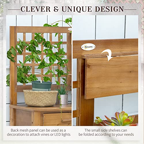 Brown Wooden Potting Bench Table with Shelves and Drawer E3282