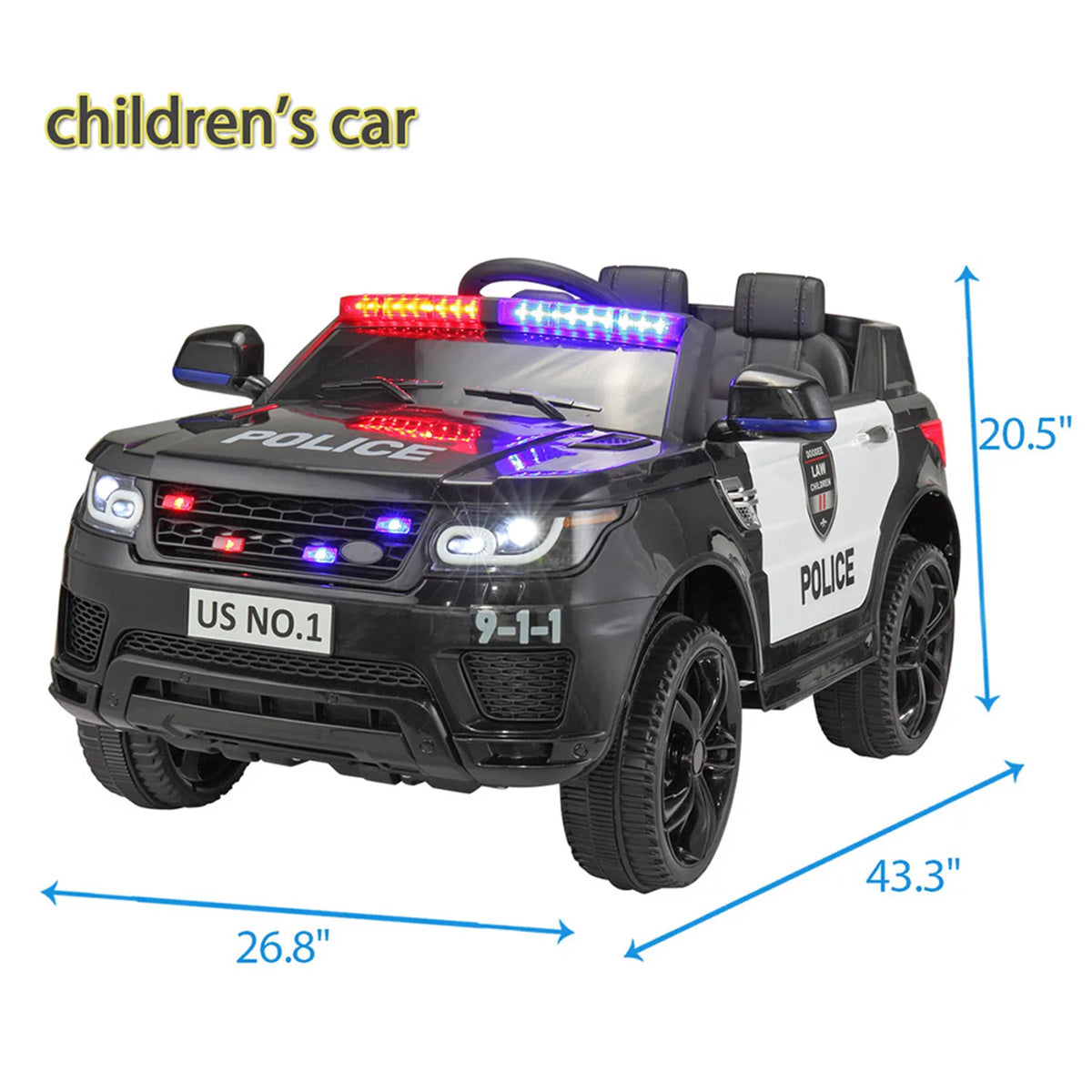 12V Powered Ride On Police Car with Parental Remote Control, Black Y9676