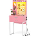 Pink Vanity Desk with Hutch and Drawers and LED Lights N646500