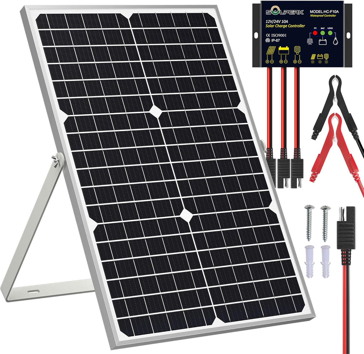 30W 12V Solar Panel Kit with Waterproof Controller and Adjustable Mount Bracket A6486