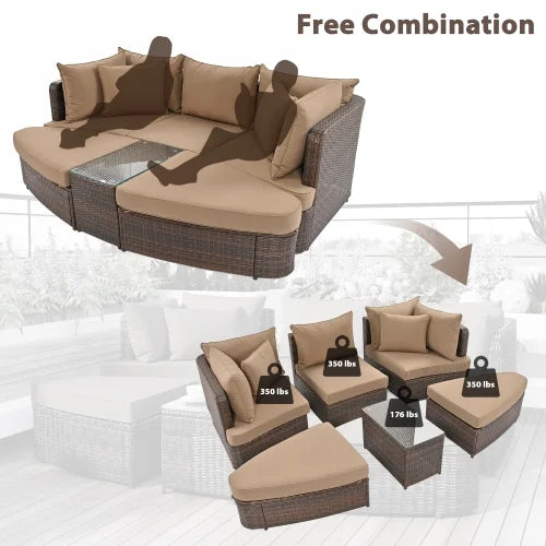 6 Piece PE Wicker Rattan Patio Sofa Set with Coffee Table U40777