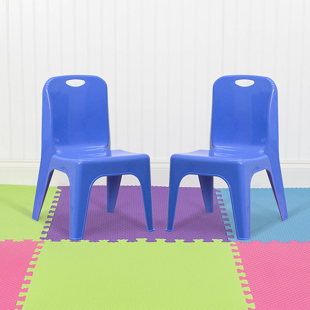 Blue Plastic Stackable School Chair with Carrying Handle, 2 Pack W722
