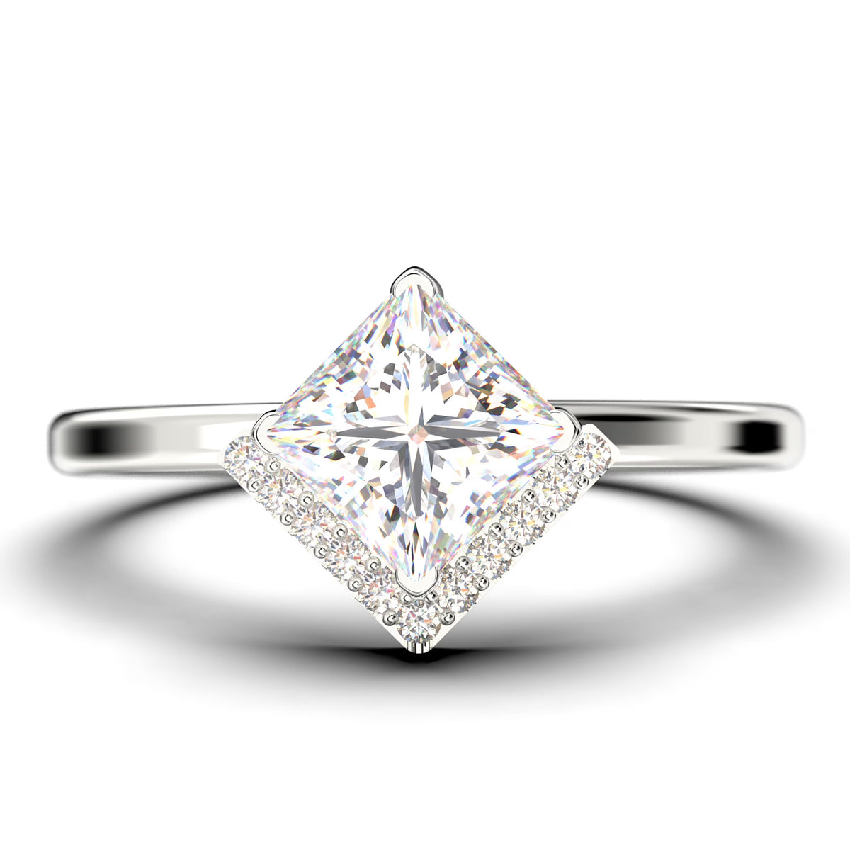 1.50 Carat Princess Cut Moissanite Dainty Engagement Ring in 925 Sterling Silver With 18k White Gold Plating L511