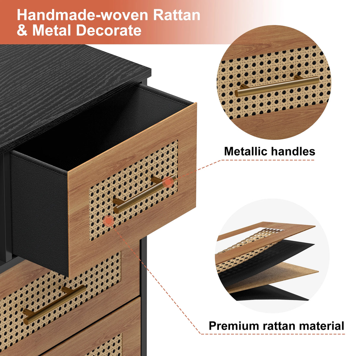 Rattan 6 Drawer Dresser I157