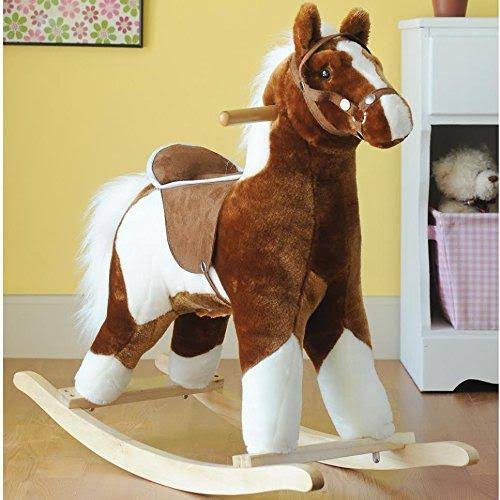 Pinto Rocking Horse with Brown Saddle W61819