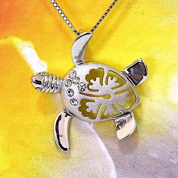 Sterling Silver Turtle Hibiscus Earring and Necklace E16977