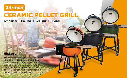 24" Ceramic Pellet Grill with Double Ceramic Liner 4-in-1 I313