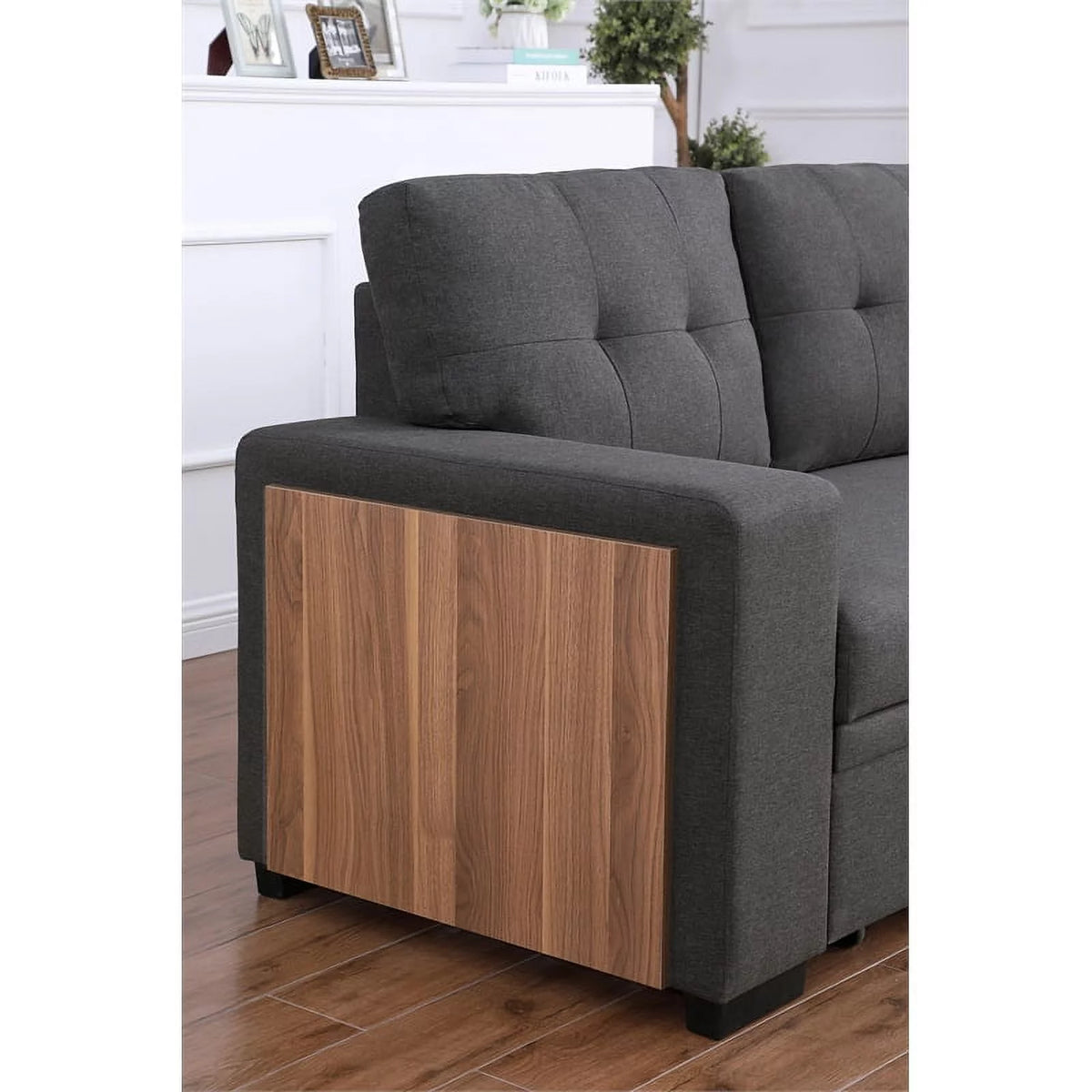 Dark Gray Reversible Sectional Sofa Bed B92812