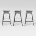 Set of 3 Backless Counter Height Barstool Natural Metal M94422