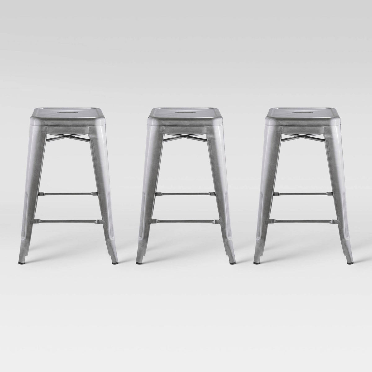 Set of 3 Backless Counter Height Barstool Natural Metal M94422